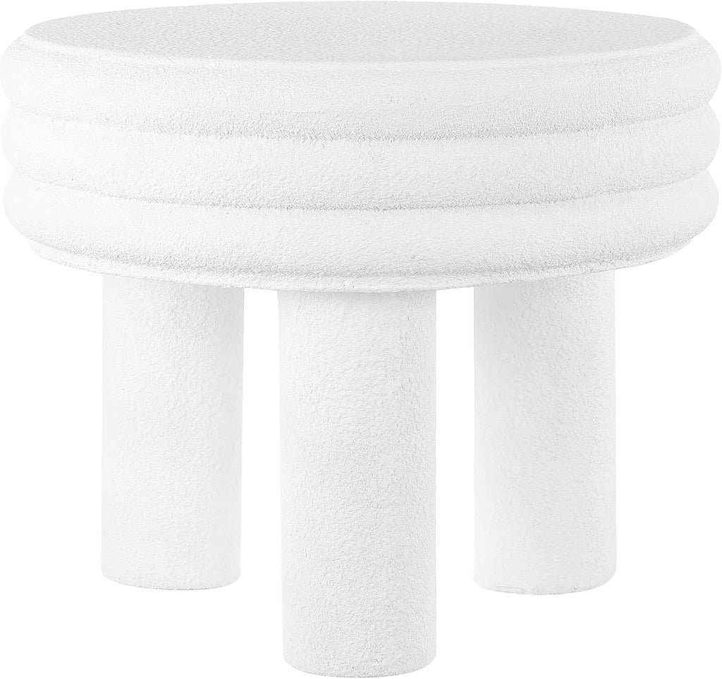 JONATHAN Y Rashida 17.75' Ribbed Polyresin Indoor Outdoor Table, White | Contemporary Curvy Minimalist Silhouette, Stacked Ring Motif, Tripod Pillar Base, Weather Resistant, Frosted Finish