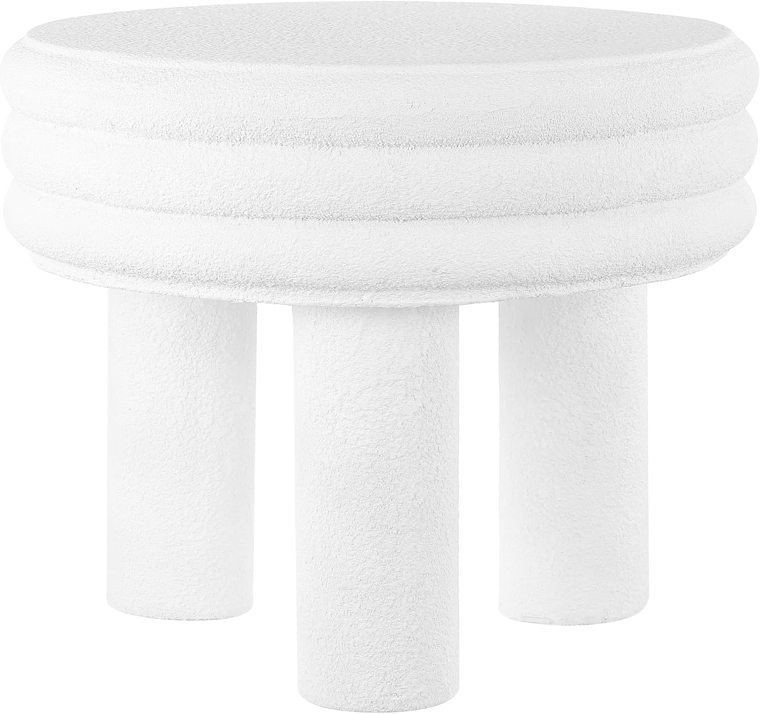 JONATHAN Y Rashida 17.75' Ribbed Polyresin Indoor Outdoor Table, White | Contemporary Curvy Minimalist Silhouette, Stacked Ring Motif, Tripod Pillar Base, Weather Resistant, Frosted Finish