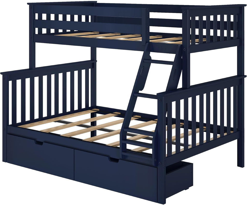 Max & Lily Classic Twin Over Full Bunk Bed, with Storage Drawers, Blue