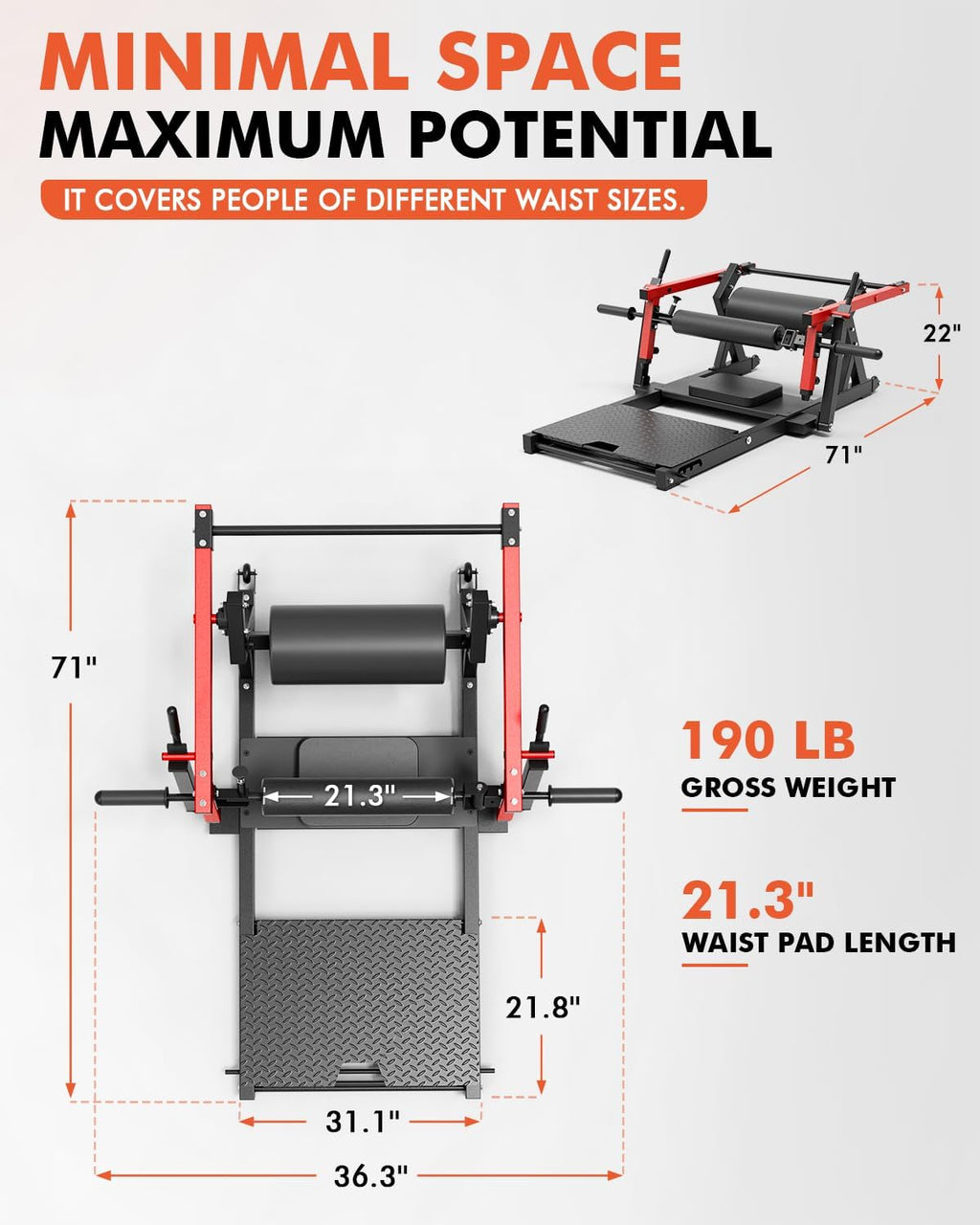 GMWD Hip Thrust Machine, 800LBS Plate-Loaded Glute Bridge Machine with Weight Holder, Heavy Duty Butt Exercise Equipment for Glute Muscles Building and Butt Shaping, Adjustable Footboard(R100LB