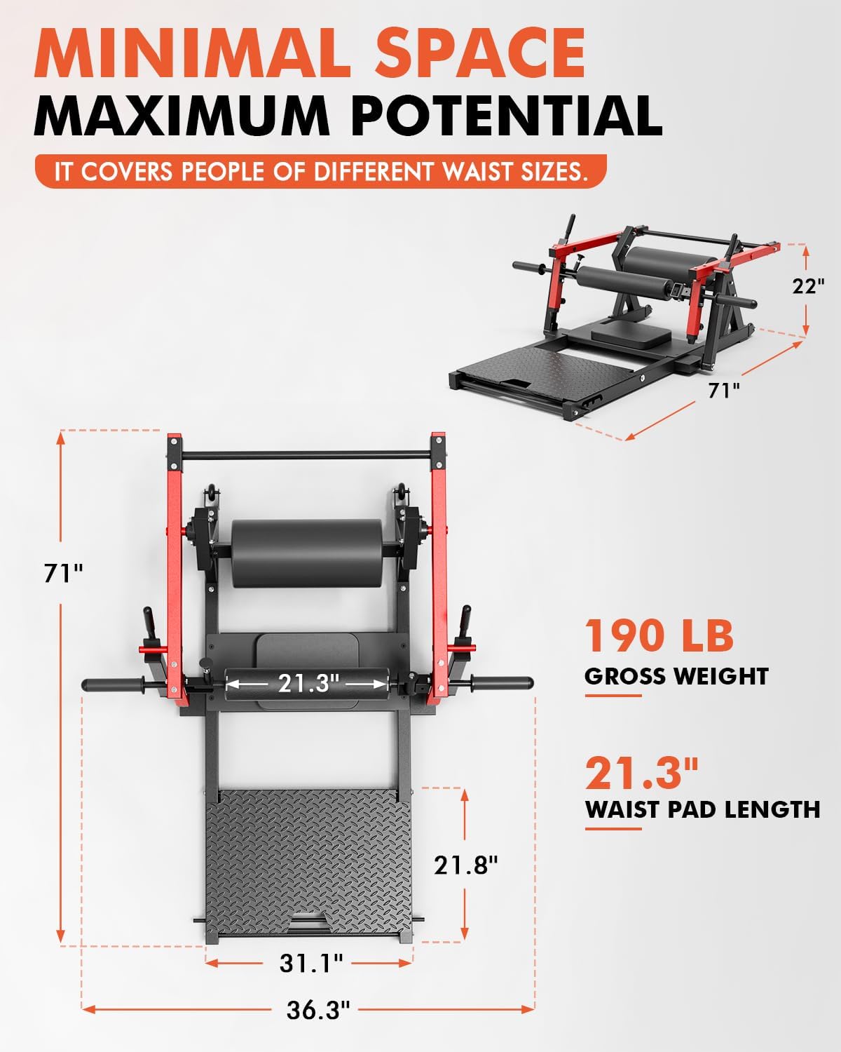GMWD Hip Thrust Machine, 800LBS Plate-Loaded Glute Bridge Machine with Weight Holder, Heavy Duty Butt Exercise Equipment for Glute Muscles Building and Butt Shaping, Adjustable Footboard(R100LB