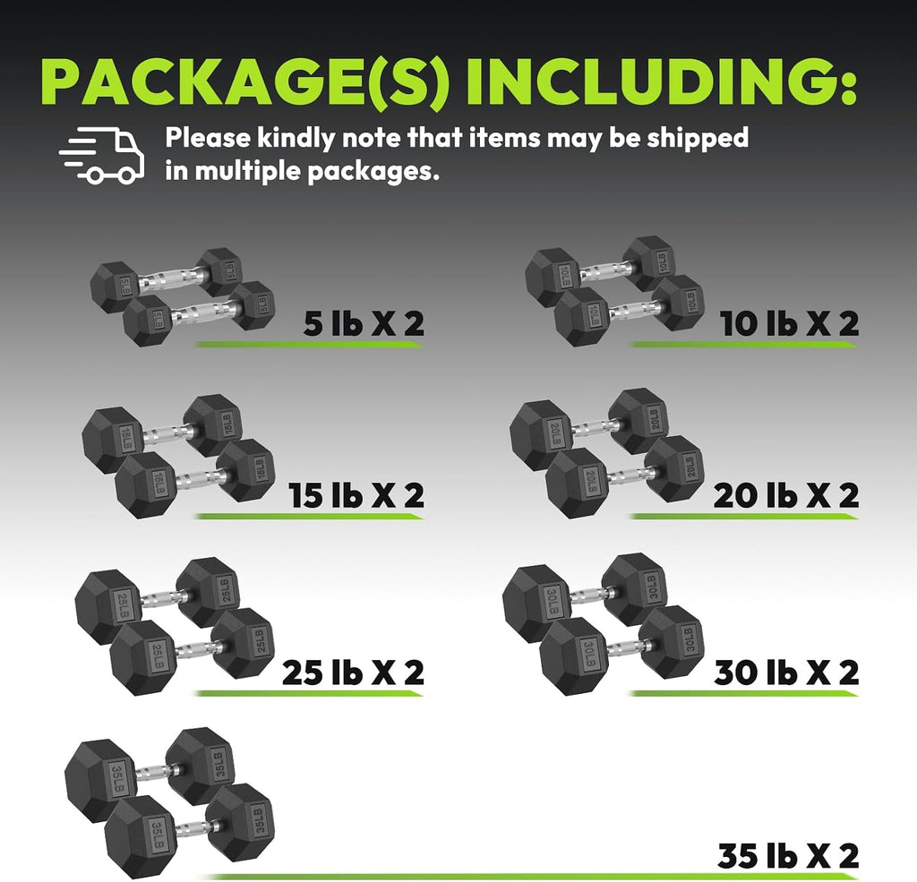 HANDBODE Hex Dumbbell 45-640 lb Set, Rubber Encased Exercise & Fitness Dumbbells for Home Gym, Hand Weights for Strength Training