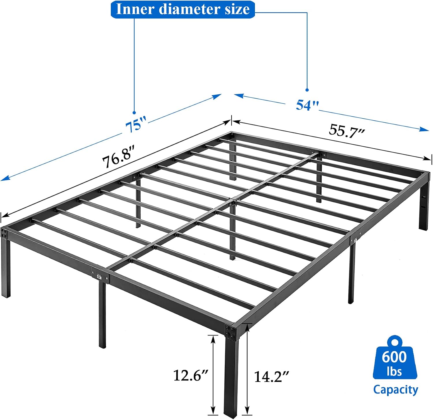VECELO 14 inch Metal Full Size Bed Frame,Black Basic Steel Slats Platform,Heavy Duty Steel Slat/Noise Free&No Box Spring Needed Modern（2 Set）