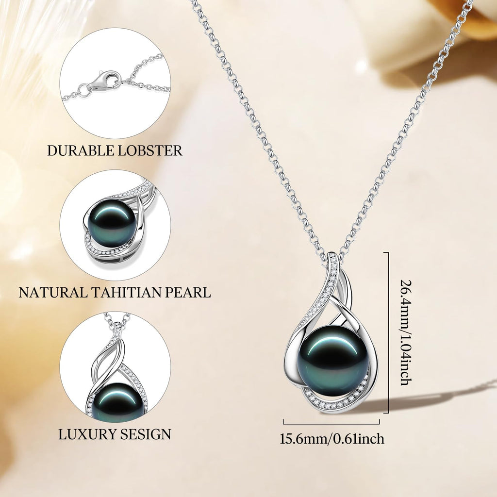 FANCIME Gift for Women Wife Natural Tahitian Pearl Necklace Sterling Silver Mysterious Ocean Treasure 10-12MM Black Pearl Luxury Jewelry Gift for Women, Mother, Wife, 16'+2' Adjustable
