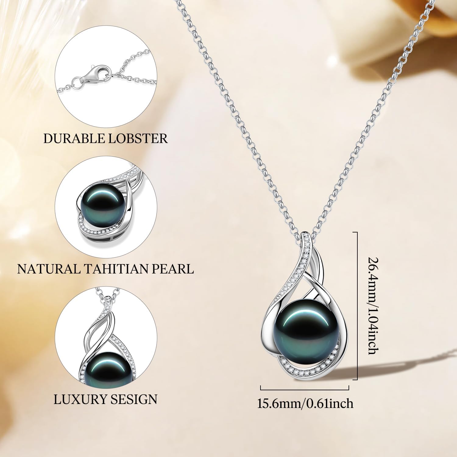 FANCIME Gift for Women Wife Natural Tahitian Pearl Necklace Sterling Silver Mysterious Ocean Treasure 10-12MM Black Pearl Luxury Jewelry Gift for Women, Mother, Wife, 16'+2' Adjustable