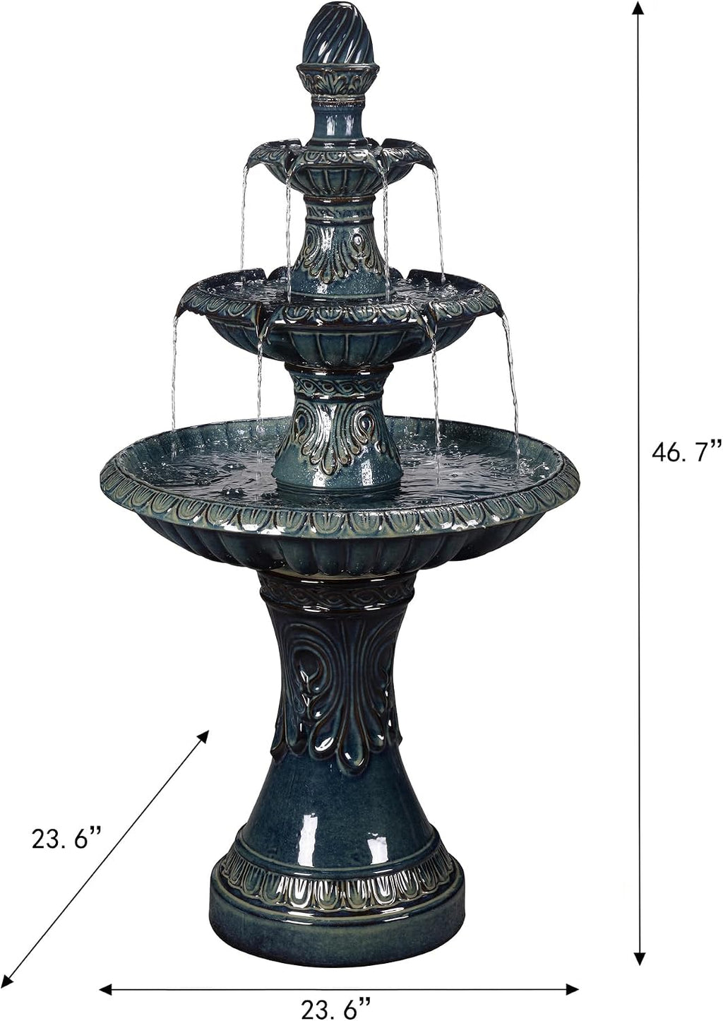 3 Tier Ceramic Fountain - Serene Blue Beauty, No Lights