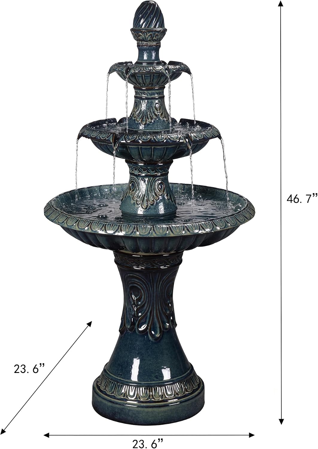 3 Tier Ceramic Fountain - Serene Blue Beauty, No Lights