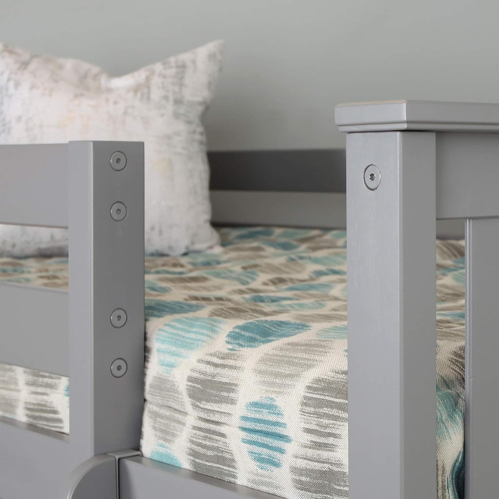 Max & Lily High Loft Bed, Twin Bed Frame For Kids With Bookcase, Grey