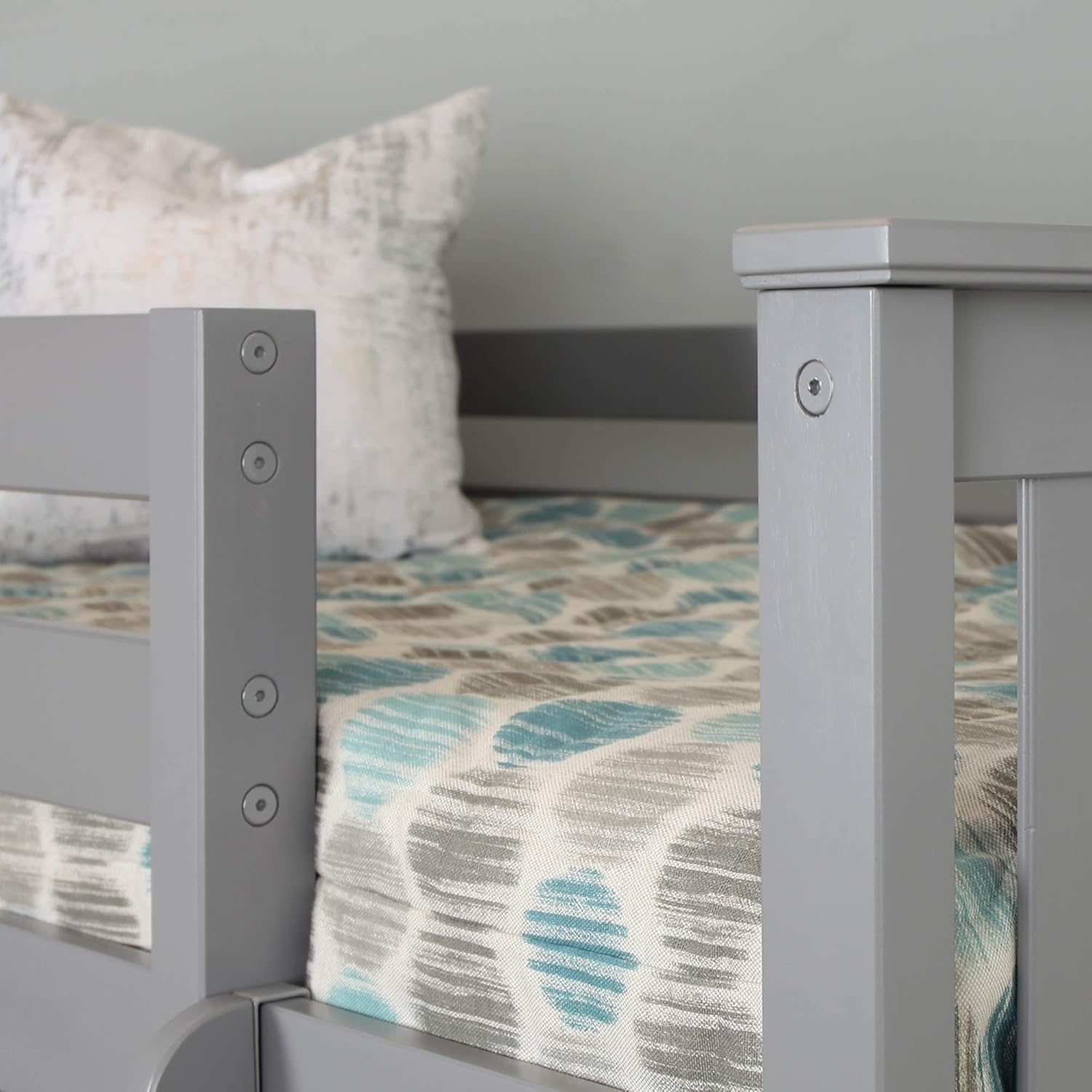 Max & Lily High Loft Bed, Twin Bed Frame For Kids With Bookcase, Grey