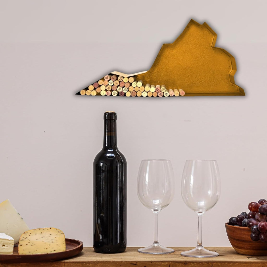 NEONSİGN Virginia State Map Wine Cork Holder Metal Virginia Decor Sign Wine Bar Pub Home Decoration (Gold, 36 inch)
