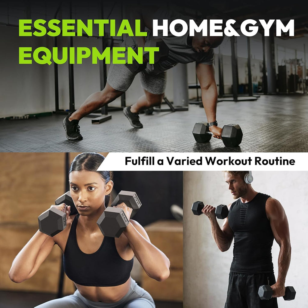HANDBODE Hex Dumbbell 45-640 lb Set, Rubber Encased Exercise & Fitness Dumbbells for Home Gym, Hand Weights for Strength Training