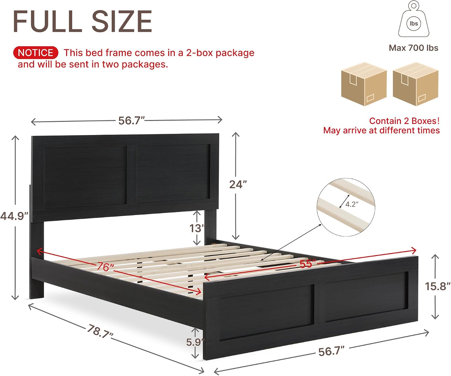 KISLOT Wood Bed Frame, Full Size Wooden Platform Bed Frame with Headboard and Footboard Mattress Foundation Farmhouse Bedroom Furniture No Box Spring Needed