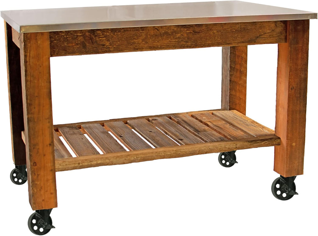 Redwood Potting Table Rolling Cart Swivel Cast Iron Wheels with Brakes Outdoor Garden Work Bench (No Hardware w/ 5in Black Caster)