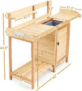 Outdoor Potting Bench with Sink, Wooden Garden Potting Table with Storage Shelf, Removable Tray & Side Hooks, Gardening Workstation for Outdoor, Patio& Backyard, Natural
