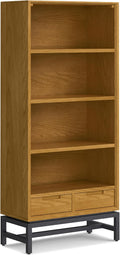 SIMPLIHOME Banting Bookcase - 66 inch Tall Solid Oak Veneer and Metal Bookshelf, Industrial Storage for Living Room, Study Room or Office with Open Shelves and Metal Frame