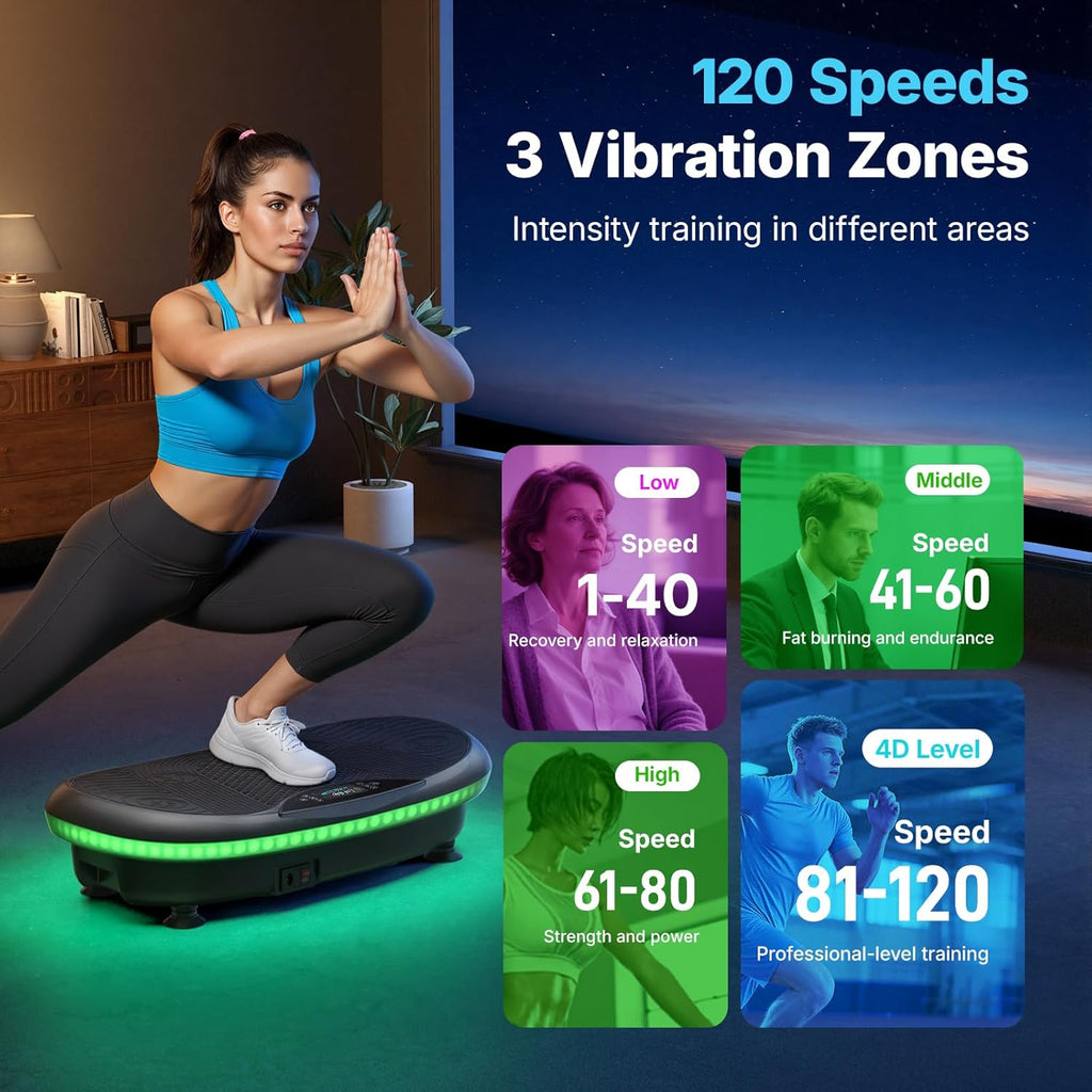 MERACH Vibration Plate Exercise Machine, 4D Whole Body Workout Vibrating Platform for Lymphatic Drainage Weight Loss Muscle Activation, Home Fitness Equipment with Bluetooth Light Pull Cord