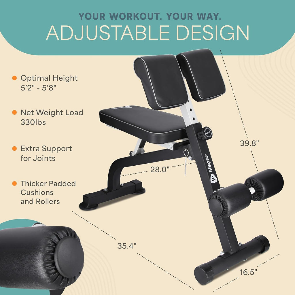 LifePro SculptTrainer Roman Chair with 330 lb Capacity — Incline Adjustable Hyperextension Bench for All-in-One Body Workout — Foldable Home Gym Back Extension Machine for Glutes, Core & Lower Back