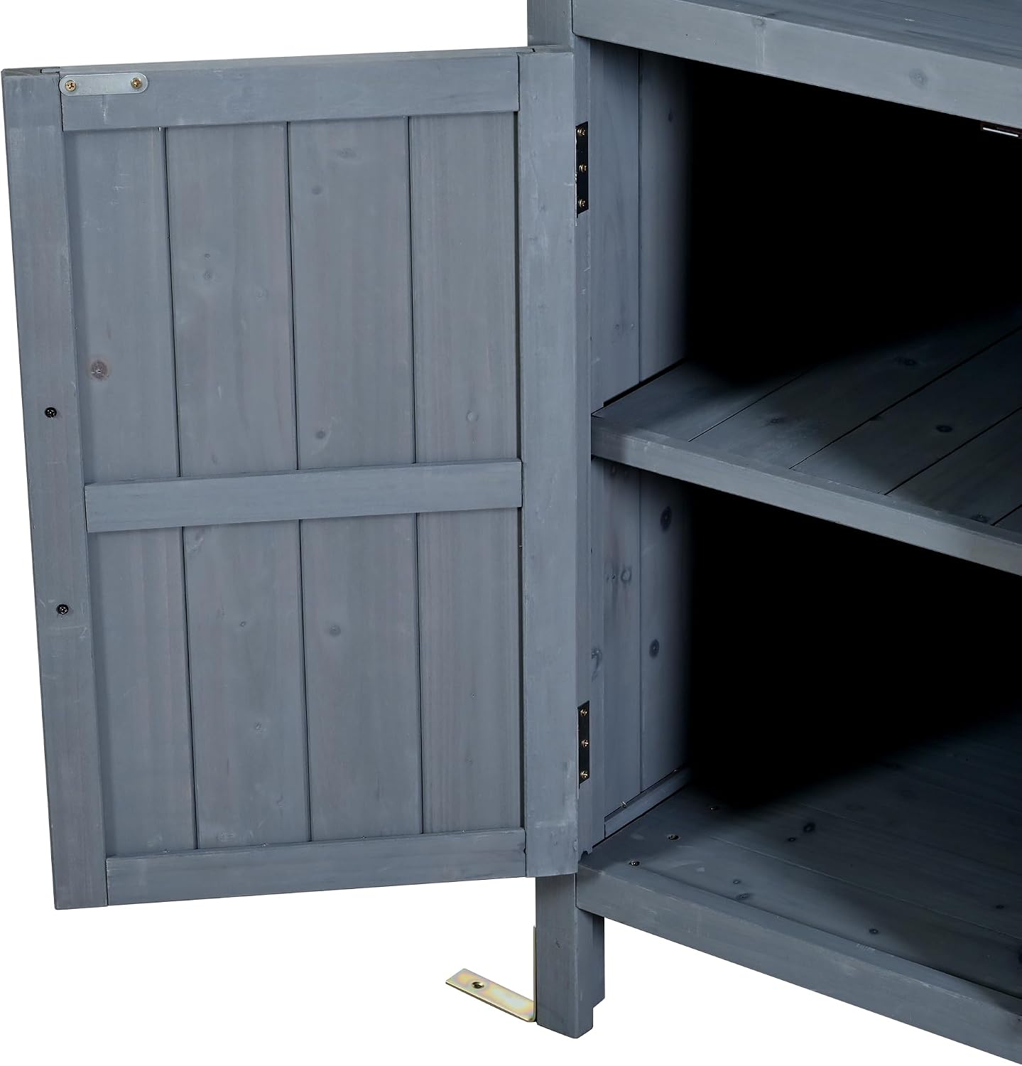 Large Fir Wood Potting Bench, 45.3''L Multi-Functional Outdoor Patio Kitchen Island with Hutch,Drawers & Hooks, Large Countertop for Gardening, Grill (Gray-h)