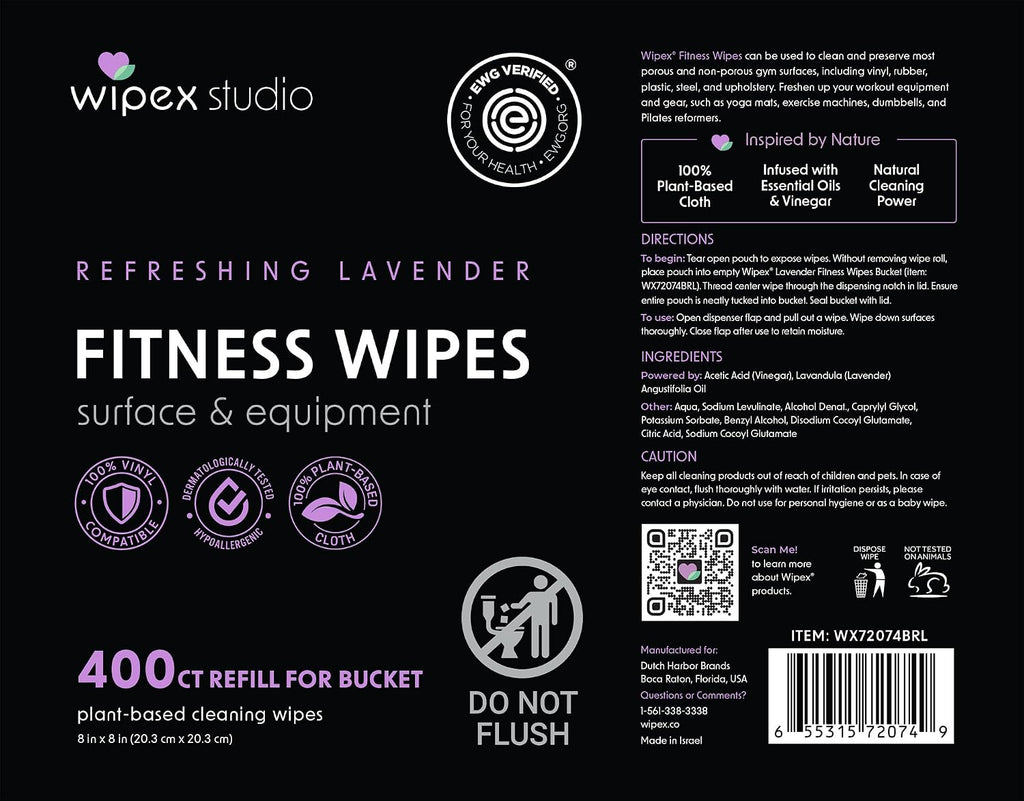 Wipex Gym Wipes for Equipment Bundle, EWG Verified, 1600 Count with (2) Lavender Buckets & (2) Refill Rolls - Plant-Based Fitness Equipment Wipes, Clean Surfaces & Mats, Safe Gym Cleaner