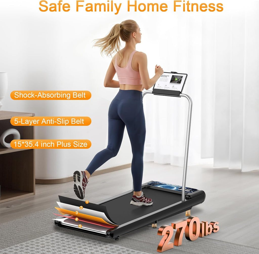 Walking Treadmill Pad with Handle Bar, Silent Fitness Equipment, Treadmill with 4-in-1 Modes, Easy Assembly, Portable Home Gym Equipment