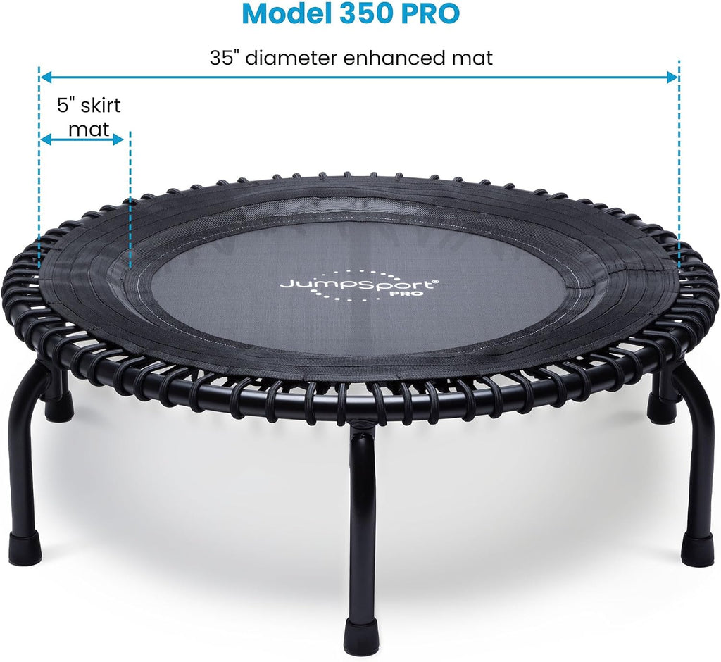JumpSport 350 PRO 39 Inch Fitness Trampoline Indoor Rebounder Cardio Workout Equipment 300 lb Capacity