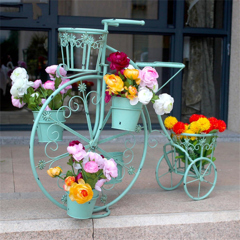 Moveable Plant Shelf for Indoor Outdoor,Heavy Duty Metal Multiple Plant Rack Holder,Creative European Style Bicycle Iron Flower Stand,Outdoor Garden Potting Bench Table,for Patio, Balcony,Blue