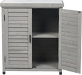 Potting Bench with Storage Cabinet and Metal Table Top for Outdoor Patio, GFurniture Wood Workstation Grey 31.5x17x36''