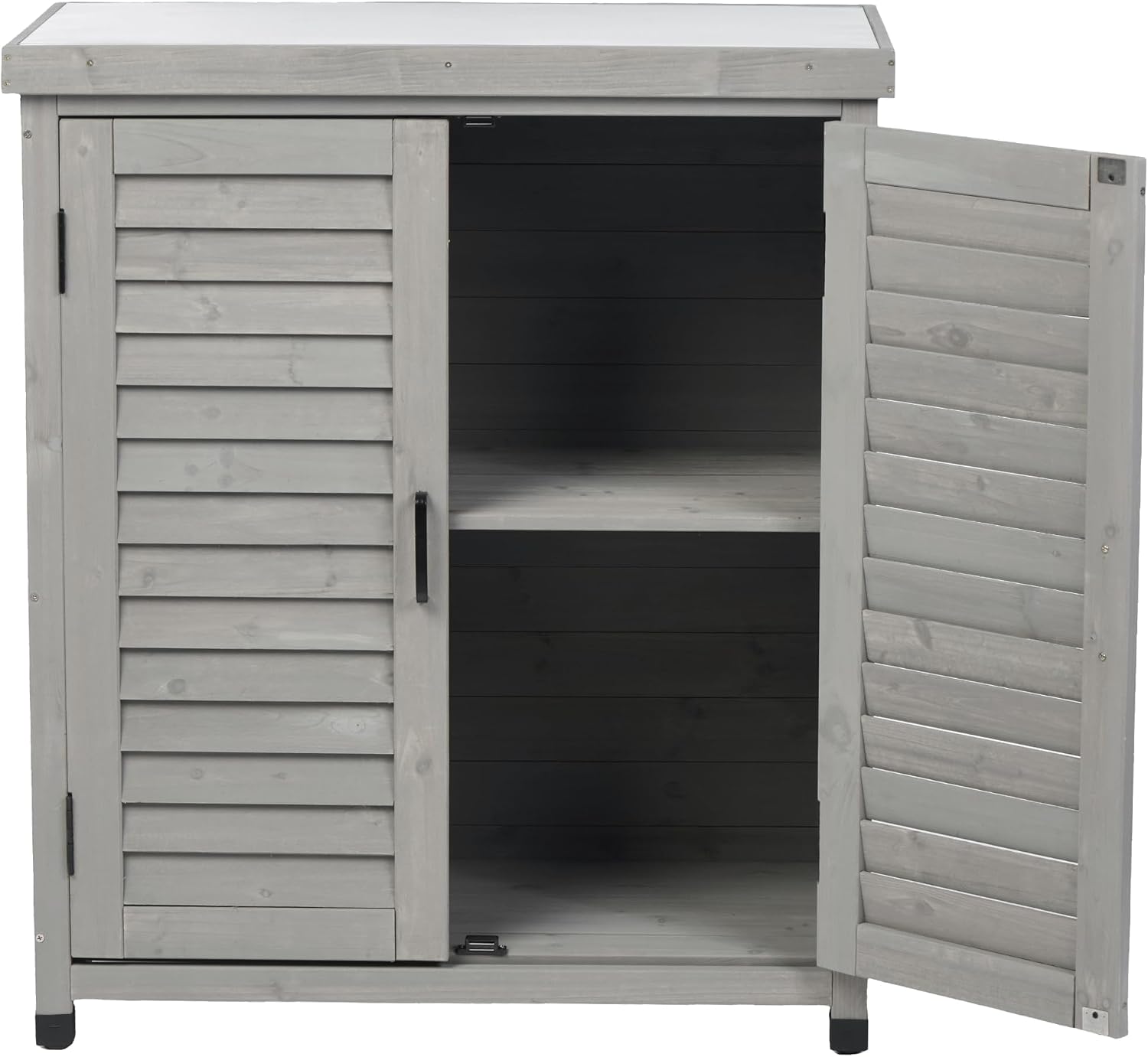 Potting Bench with Storage Cabinet and Metal Table Top for Outdoor Patio, GFurniture Wood Workstation Grey 31.5x17x36''