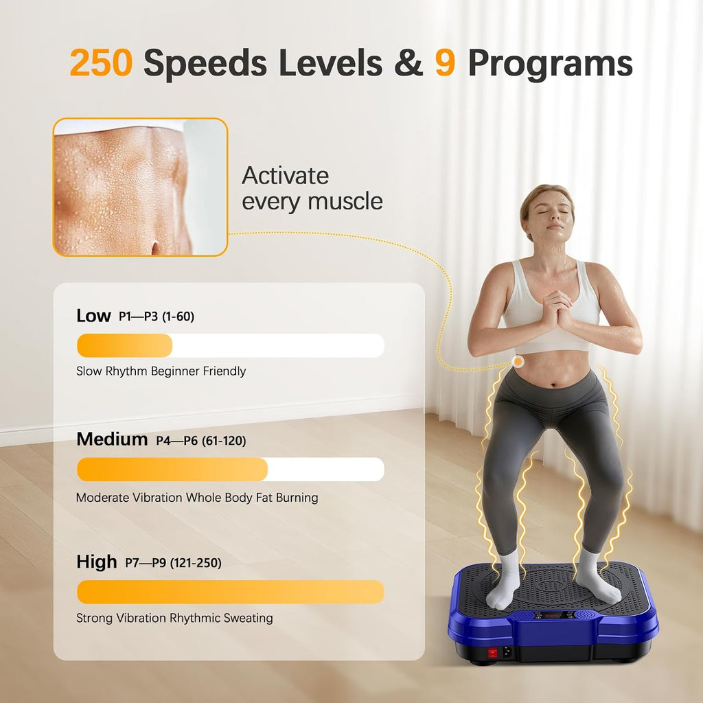 NXSCI Vibration Plate Exercise Machine,Vibrating Platform for Lymphatic Drainage with 250 Speeds,500 lbs Weight Capacity,Vibrated Plates for Weight Loss,Full Body Workout Equipment for Fitness at Home