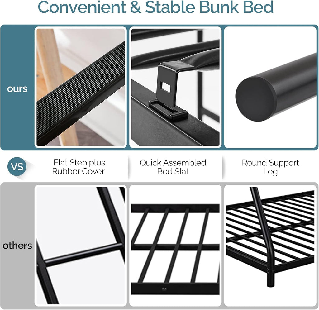 VINGLI 71 Inches Tall Loft Bed Twin Size with Flat Ladder Rung for Kids Teens Adults Heavy Duty Metal Single Bunk Bed Loft with Safety Guard Rails for Small Space, Black