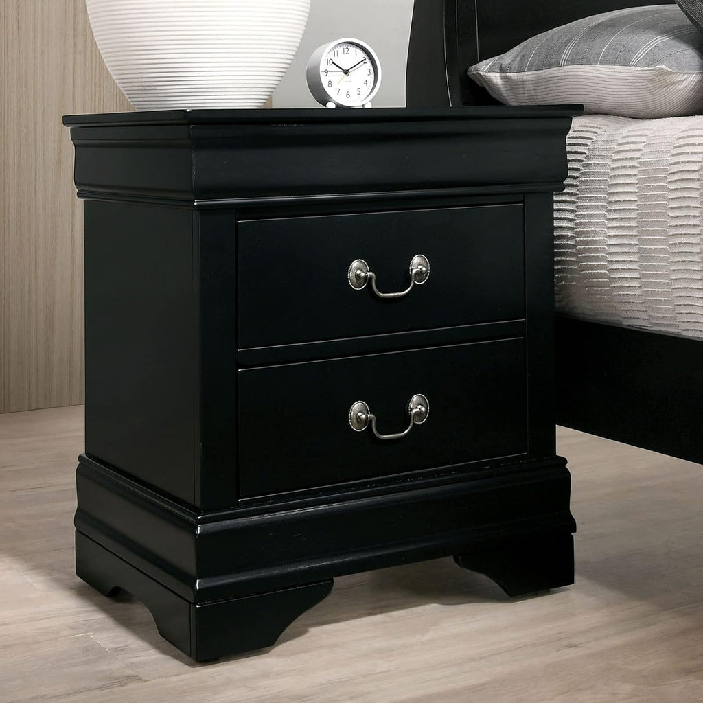 Transitional Louis Philippe Full Size Bed 2X Nightstands 3pc Set Master Bedroom Furniture Black Color Solid Wood Sleigh Design