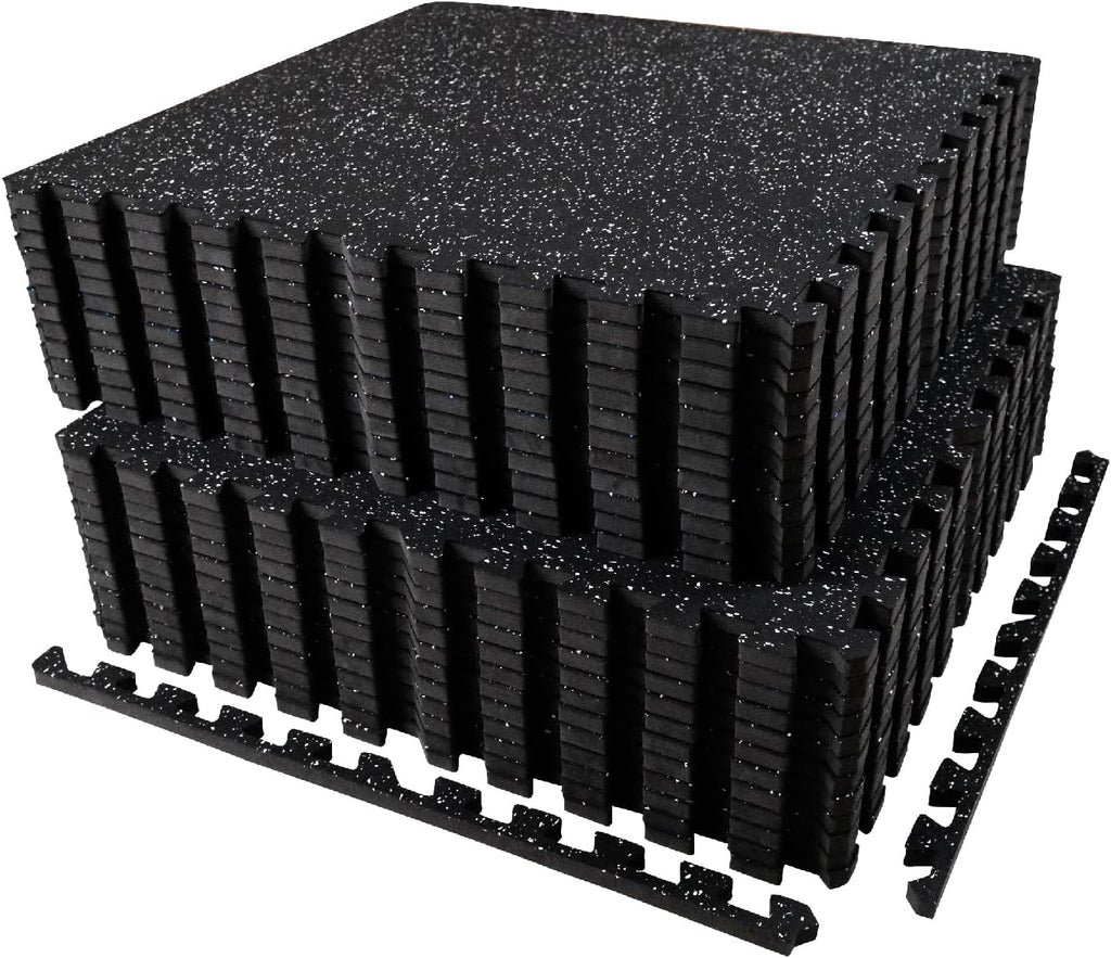 AIRHOP 0.56in Thick 96 Sq Ft Exercise Equipment Mats, 24 Tiles Upgraded Rubber Top with High Density EVA Foam, Large Interlocking Puzzle Gym Flooring for Home Gym, Heavy Weight Workout, 24 x 24in