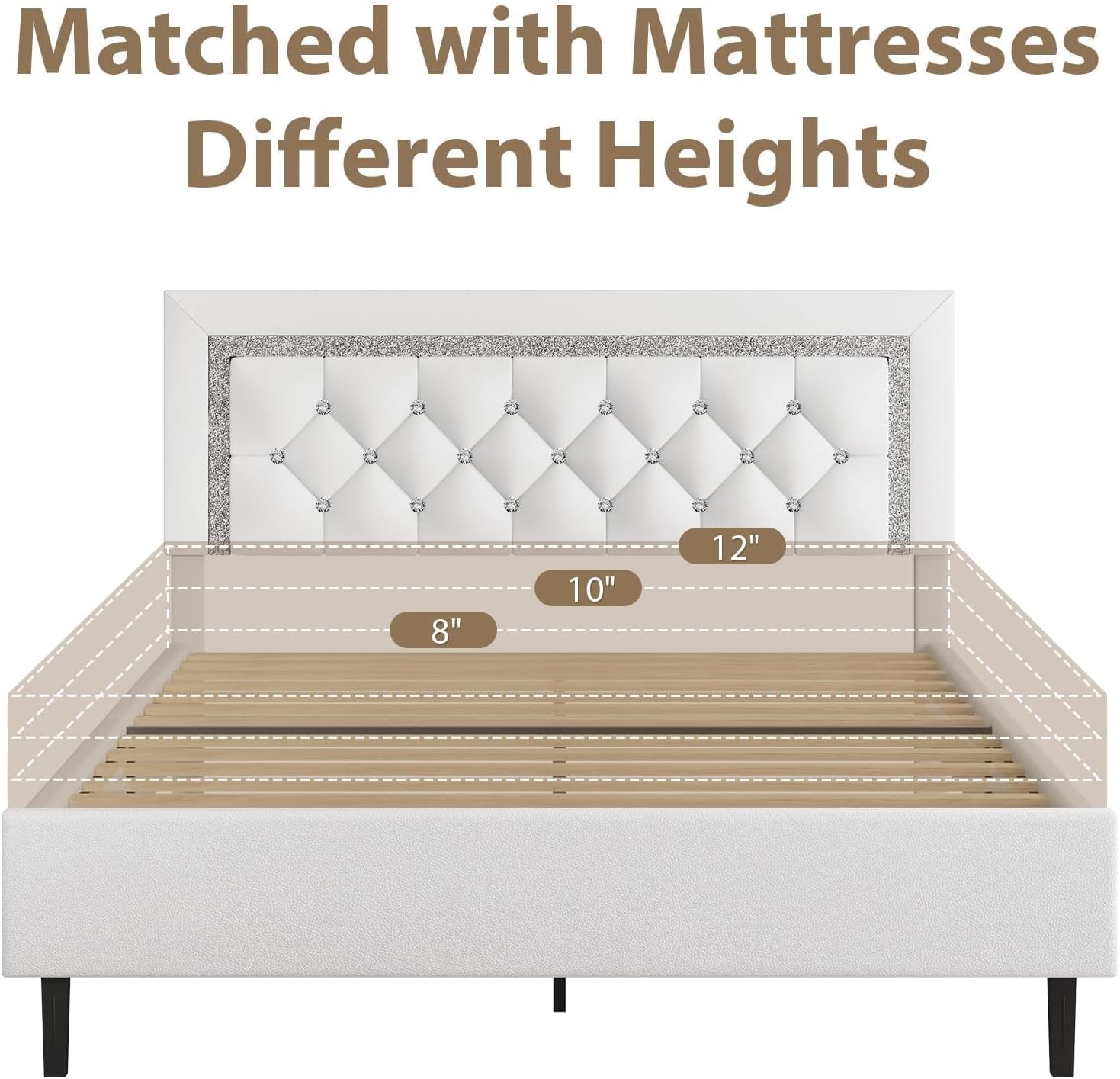 BarnFurin Full Size Bed Frame with Tufted Button Headboard, Upholstered Platform Bed Frame with Diamond Design, Wood Slat Support, No Box Spring Needed, Easy Assembly, White
