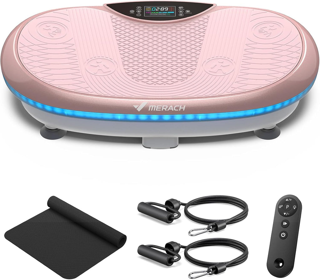 MERACH Vibration Plate Exercise Machine, 4D Whole Body Workout Vibrating Platform for Lymphatic Drainage Weight Loss Muscle Activation, Home Fitness Equipment with Bluetooth Light Pull Cord