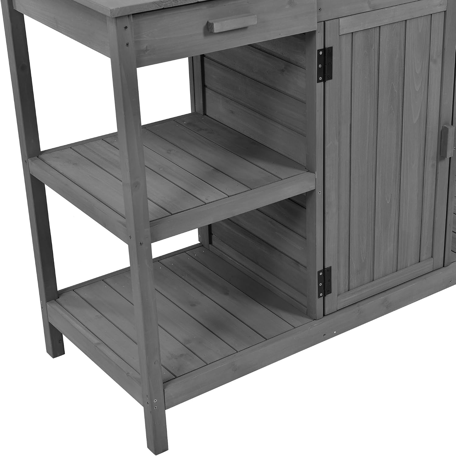 Solid Fir Wood Potting Bench Table - Large Garden Workstation with 2 Drawers, Storage Cabinet & 4-Tier Open Shelves, Heavy Duty Outdoor Prep Table with Anti-Falling Safety Device