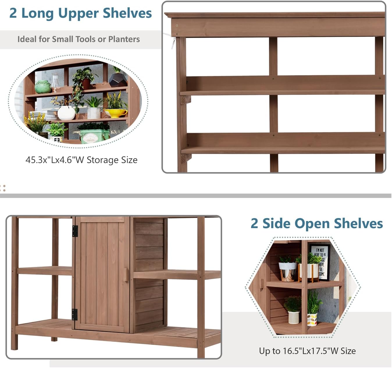 Outdoor Garden Potting Bench Table - 66' Large Wooden Potting Bench Table Garden Workstation with 2 Drawers, Cabinet and Open Shelves for Backyard, Mudroom, Brown