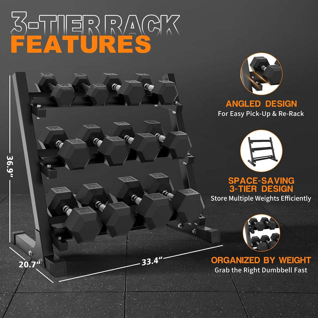 Mikolo Dumbbell Sets with Rack, Rubber Hex Dumbbells, Multiple Choices in 160/200/380/450/550LB, Hand Weights with Chrome Handle for Strength Training