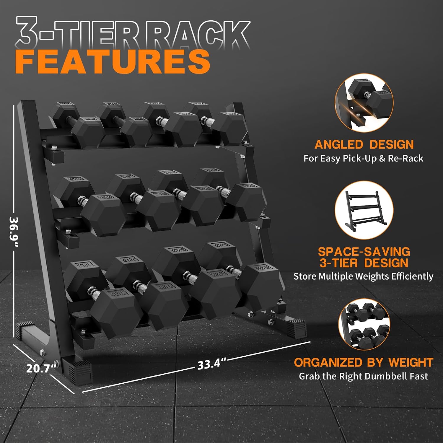 Mikolo Dumbbell Sets with Rack, Rubber Hex Dumbbells, Multiple Choices in 160/200/380/450/550LB, Hand Weights with Chrome Handle for Strength Training