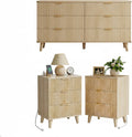 Lulive Modern Dresser and Nightstand Sets 3-Piece, 6-Drawer Dresser + 2 Nightstands Bedroom Sets with Solid Wood Legs (Natural Oak)