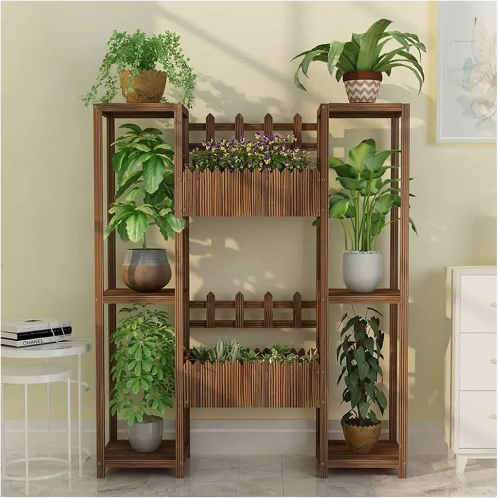 Potting Bench Table,Garden Potting Table, Plant Pot Stand Multiple Flower Display Stands Planter Rack Shelves for Corner Balcony Window Patio Living Room (Color : Brown, Size : 100x25x100cm)