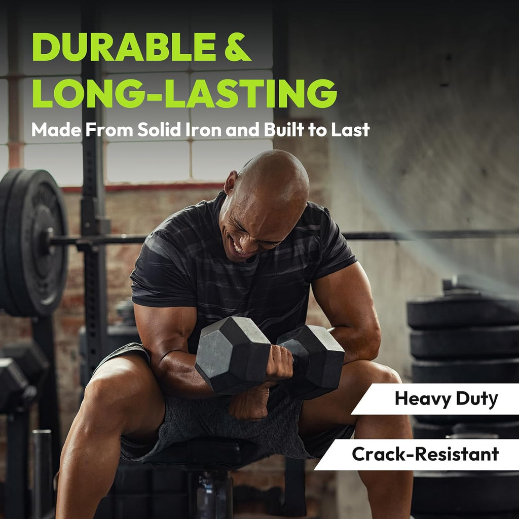 HANDBODE Hex Dumbbell 45-640 lb Set, Rubber Encased Exercise & Fitness Dumbbells for Home Gym, Hand Weights for Strength Training