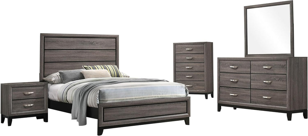 Coaster Home Furnishings - Watson - Wood - 5-Piece Bedroom Set with Panel Headboard and Groove Details - Bedroom - Full Size - Gray Oak - 212421F-S5