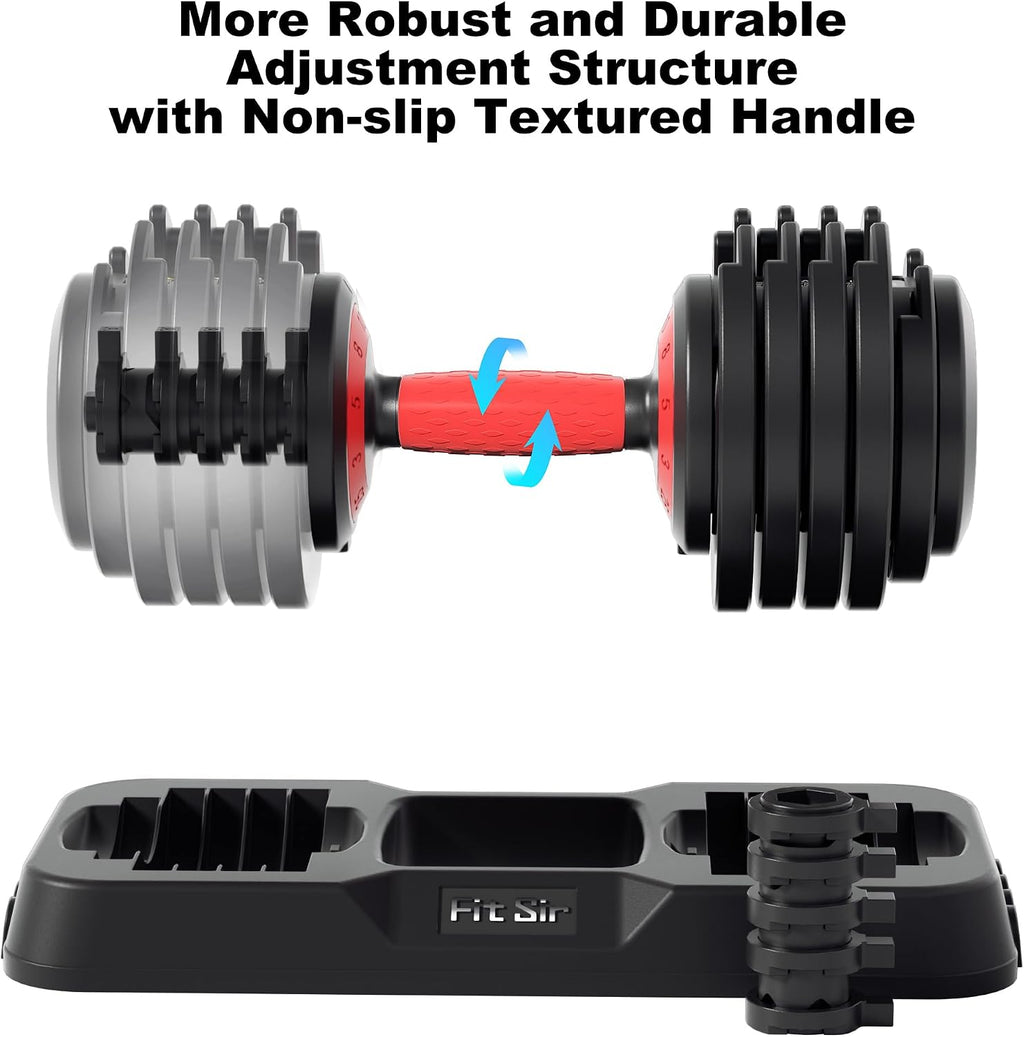 Adjustable Dumbbell Set, 10-in-1 25LB/55LB Ajustable Dumbbells with Safe Locking System, Enclosed Storage Tray, 1 Sec Fast Adjustment, Comfortable Non-Slip Textured Grip, Suitable for Home Gym Workouts Men and Women