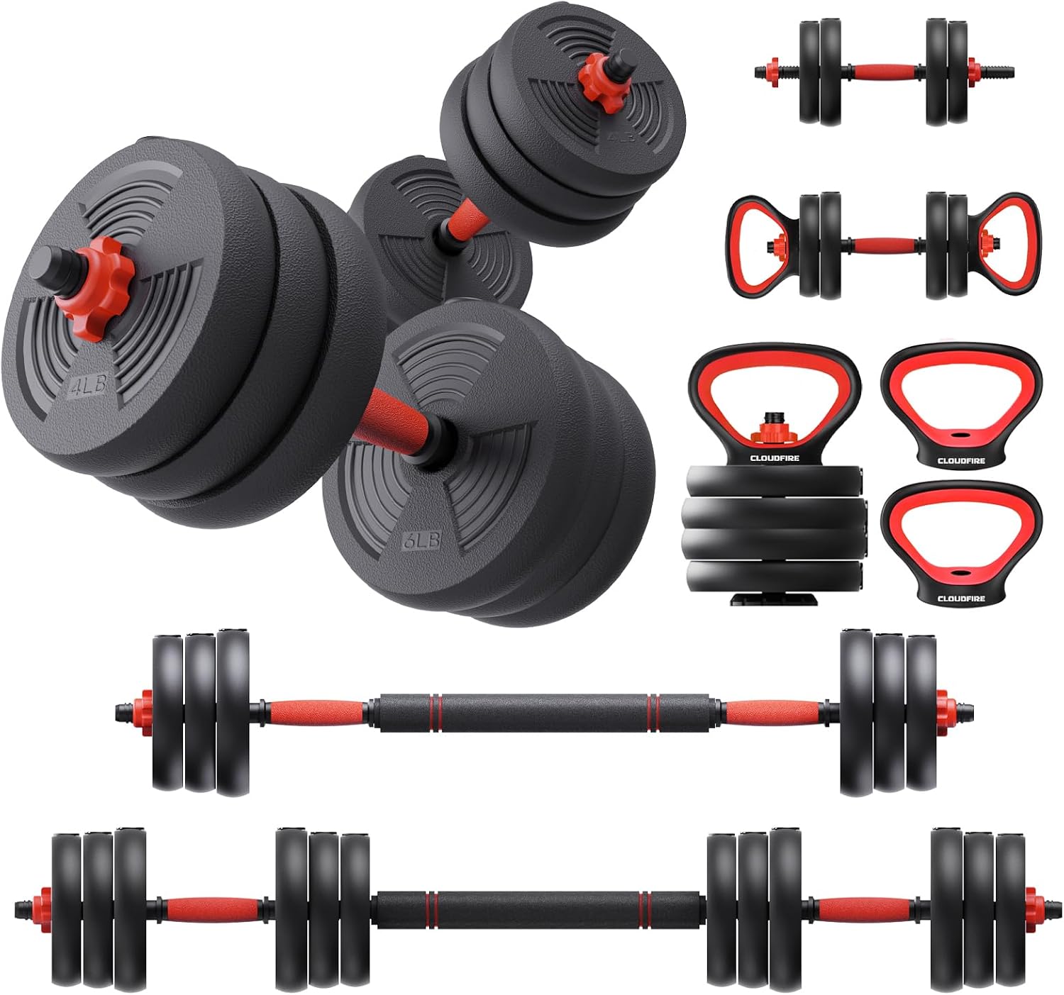 Cloudfire Adjustable Dumbbells Set, 60LB Free Weights set with Connector, 5 in 1 Dumbbell Set used as Kettlebells, Barbell, Push up Stand, Fitness Exercise for Home Gym Suitable Men/Women