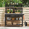 64.9' H Outdoor Potting Bench Table with Lockable Wheels, 52' W×22.2' D×64.9' H, Solid Fir Wood, Stainless Steel Top, 2 Drawers, Outdoor Storage for Grilling/Gardening, Black