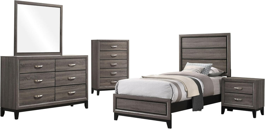 Coaster Home Furnishings Watson Transitional 5-Piece Bedroom Set Twin Size Panel Bed Frame 57-inch Headboard Grey Oak 212421T-S5
