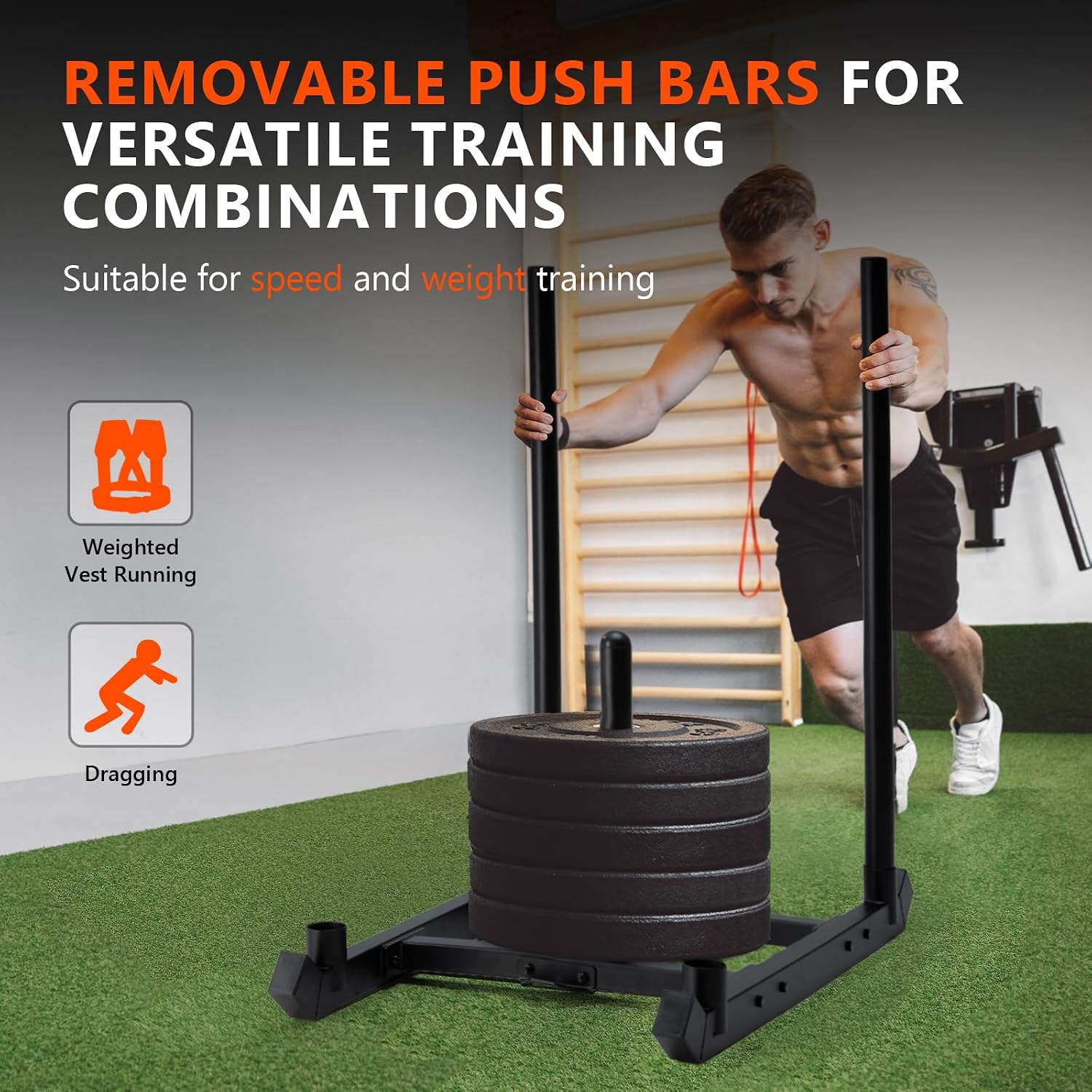 TEDEUM Weight Training Pull Sled, Fitness Strength Speed Training Sled, Steel Power Sled Workout Equipment for Athletic Exercise and Speed Improvement, Only Suitable for 2' Weight Plate