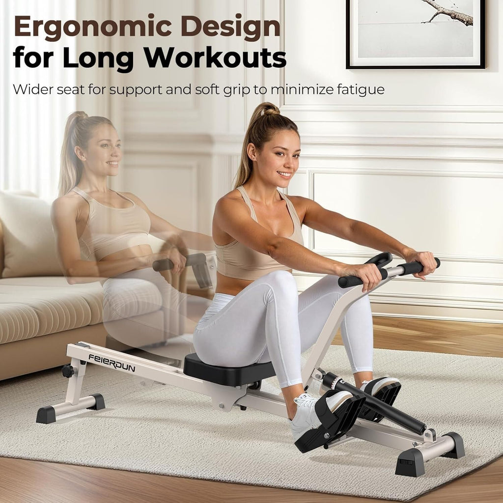 FEIERDUN Hydraulic Rowing Machine for Home, Compact Adjustable Rower with 12 Resistance Levels, 300LBS Weight Capacity, Full Body Workout Equipment