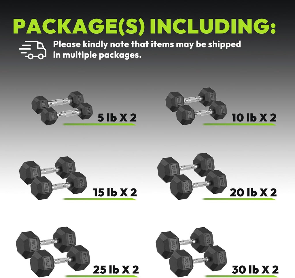HANDBODE Hex Dumbbell 45-640 lb Set, Rubber Encased Exercise & Fitness Dumbbells for Home Gym, Hand Weights for Strength Training