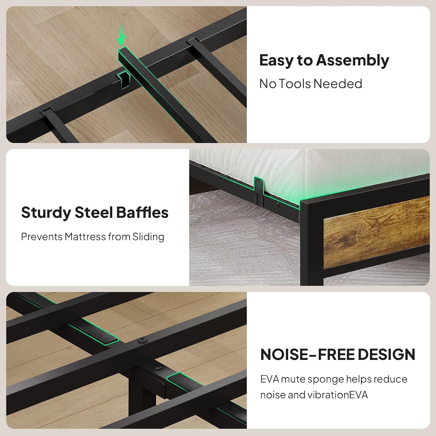 Welzona Full Size Bed Frame with Charging Station, LED Bed with Upholstered Storage Headboard, Solid and Stable, Noise Free, No Box Spring Needed, Easy Assembly, Vintage Brown